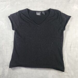 Christina Rotelli S Shimmery Black Short Sleeve Top S V-Neck Whimsygoth  Y2K